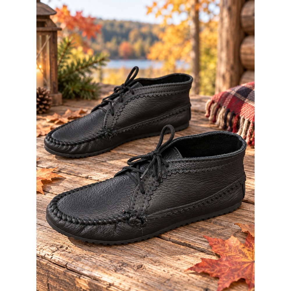 Minnetonka Mens Torrey Black Leather Moccasin Boots 279N Size 9